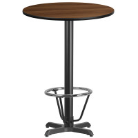 Flash Furniture XU-RD-30-WALTB-T2222B-3CFR-GG 30'' Round Walnut Laminate Table Top with 22'' x 22'' Bar Height Table Base and Foot Ring 